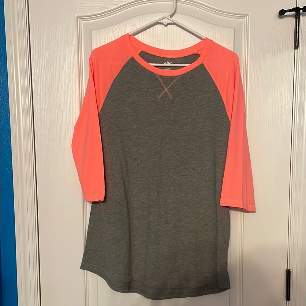 Heathered Gray and Coral  Raglan 3/4 Sleeve Women's Top